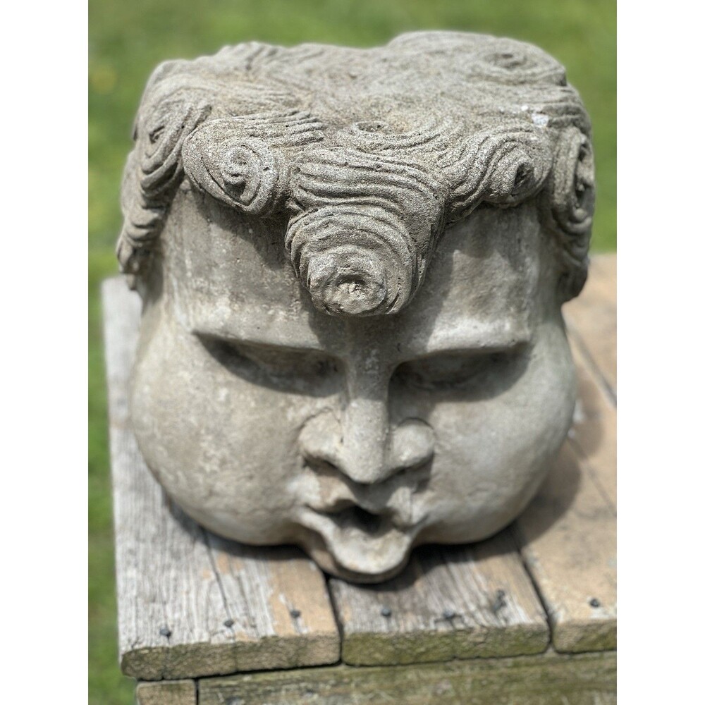 RARE VINTAGE Northern Wind Man head concrete garden sculpture Extremely HEAVY